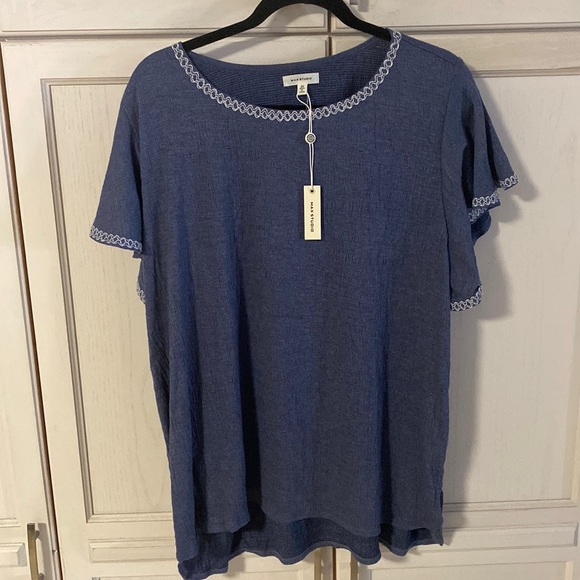Max Studio Tops - A Max Studio Blue top with flutter sleeves in 2X